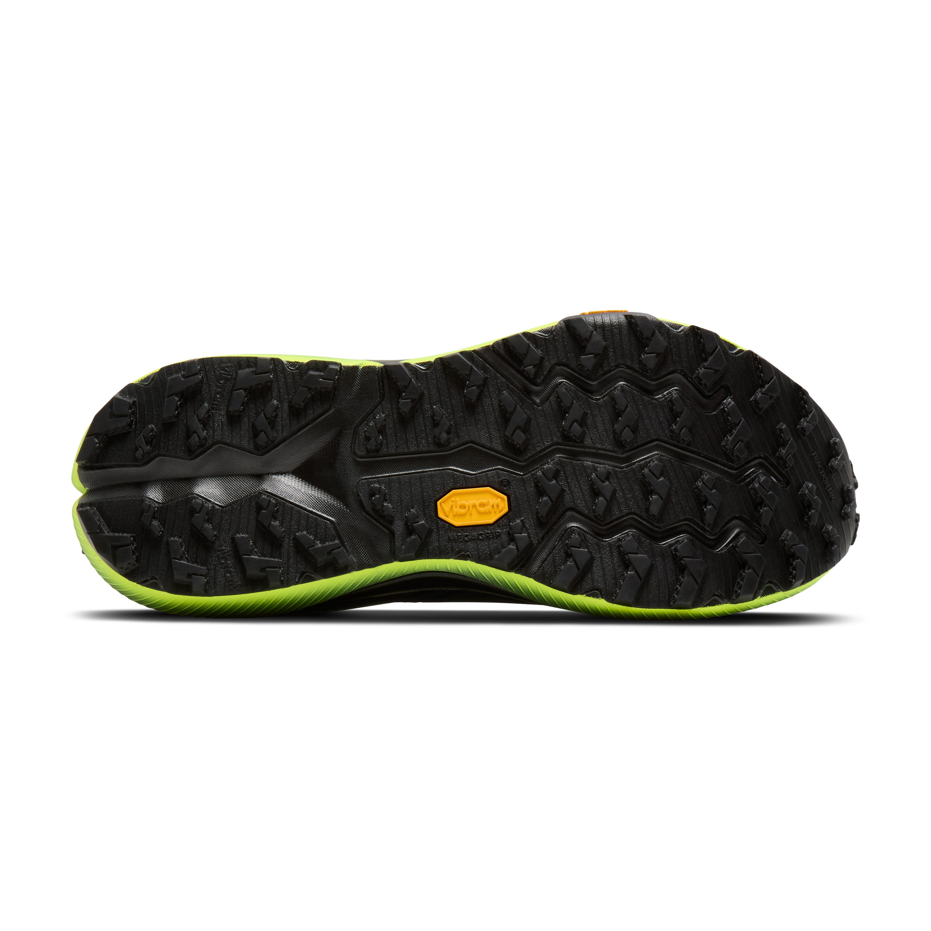 Black and green athletic shoe sole on a white background
