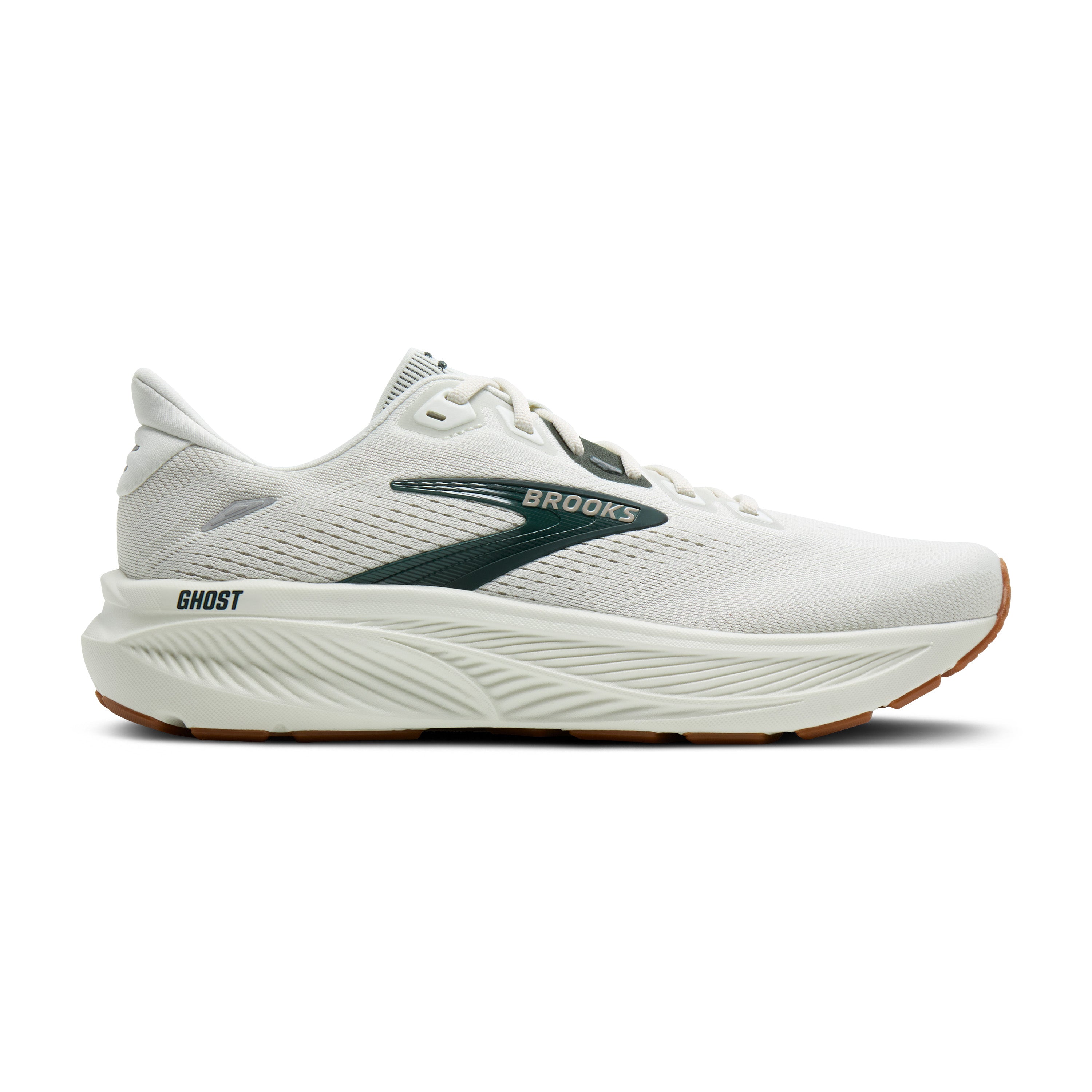 White running shoe with 'Brooks' branding on a white background