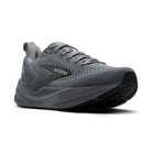 A gray Brooks running shoe with a dark gray and black sole, shown from a three-quarters angle on a white background.