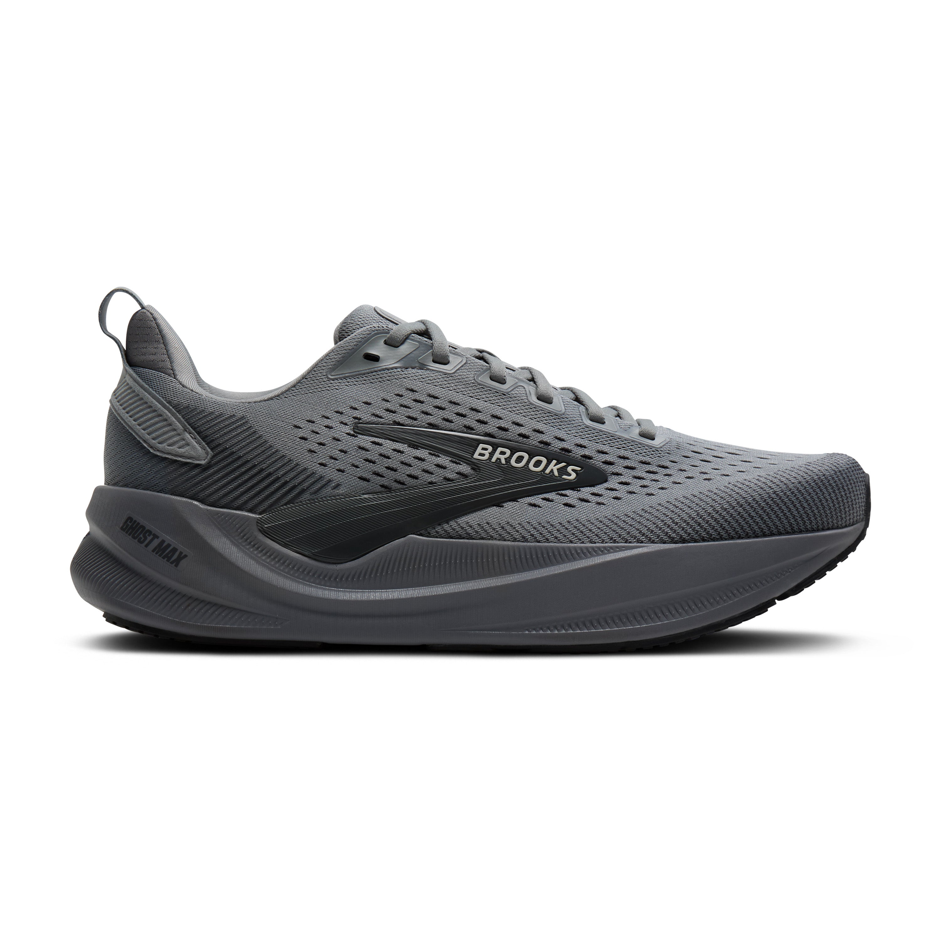 Black running shoe on a white background