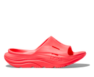 Red slide sandal with 'Hoka' branding on a white background
