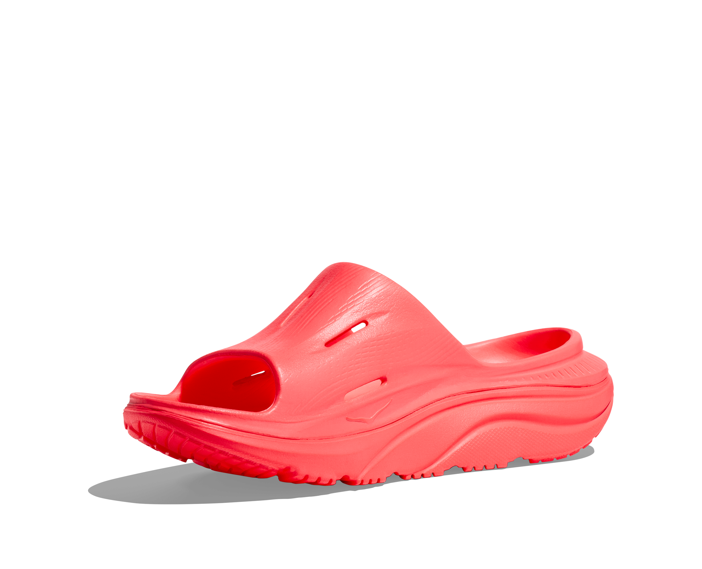 Bright red slide sandal on a white background