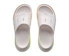 White clogs with orange and green accents on a white background