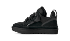 Black sneaker with fur lining on a white background