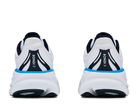 White running shoes with black and blue accents on a white background