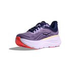 Purple running shoe with a white sole and red accent on a white background