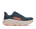Navy running shoe with orange Hoka logo on a white background