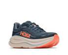Blue running shoe with orange sole and Hoka branding on a white background