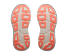 Close-up of a pair of running shoes with orange sole pattern on a white background
