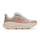 Gray running shoe with orange 'Hoka' logo on a white background