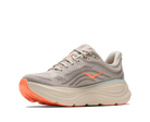 Gray running shoe with orange accents on a white background