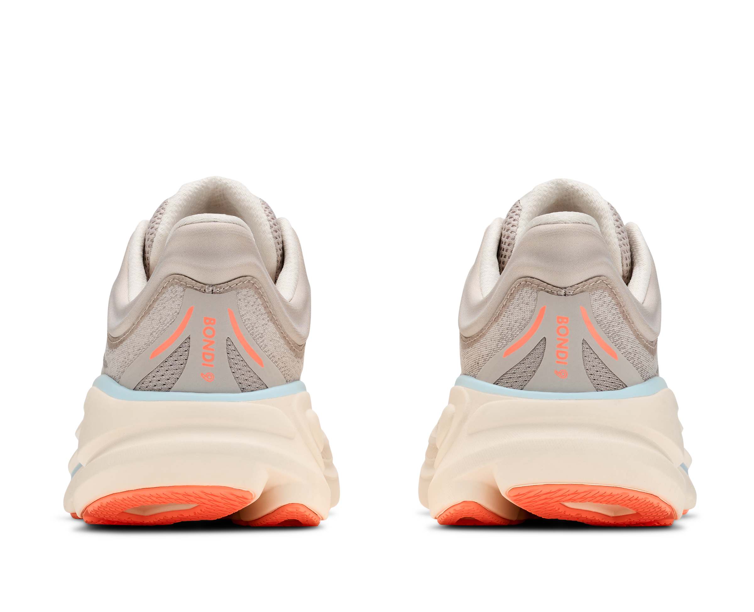 Pair of running shoes with orange accents on a white background