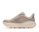 Gray running shoe with orange accents on a white background