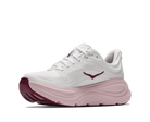 White running shoe with pink sole on a white background