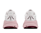 White running shoes with pink soles on a white background