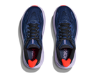 Blue running shoes with red heart details on a white background