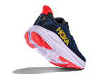 Navy and red running shoe with 'Hoka' branding on a white background