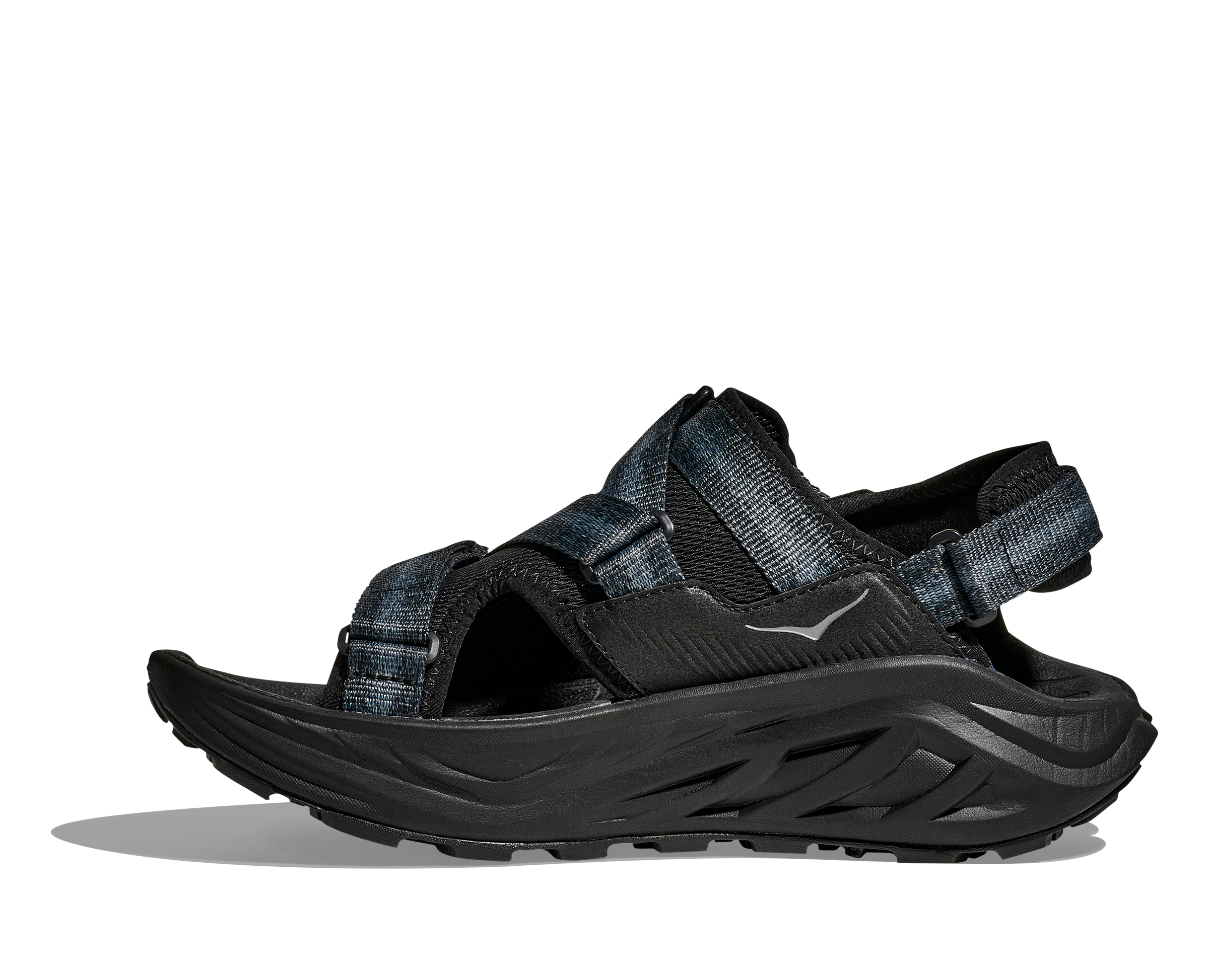 Black and blue sandal on a white background