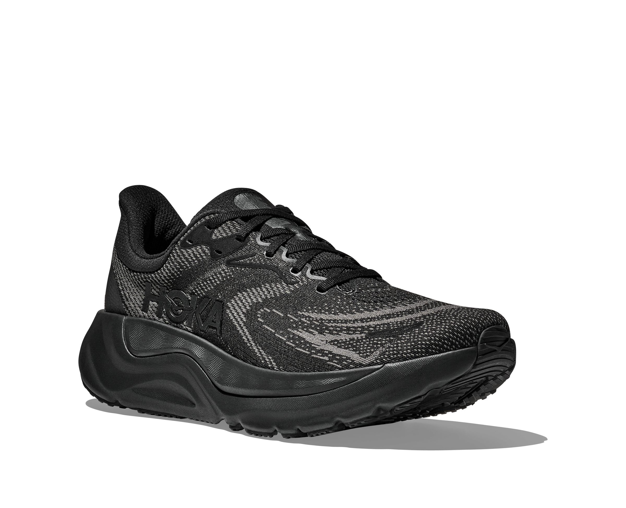 Black athletic shoe on a white background