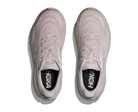 Pair of light gray running shoes with 'Hoka' branding on a white background