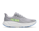 Gray running shoe with green 'Hoka' logo on a white background