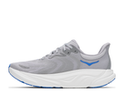 Gray running shoe with blue accents on a white background