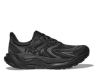 Black running shoe with 'Hoka' branding on a white background