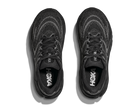 Black Hoka running shoes on a white background