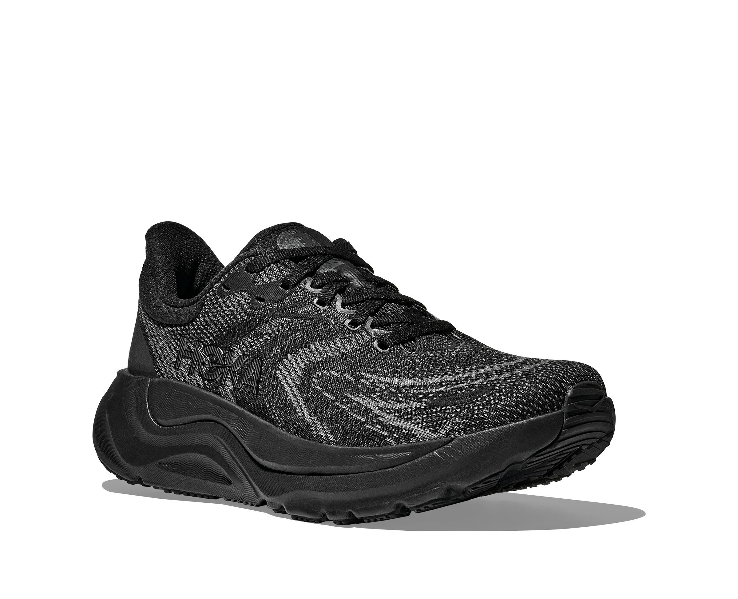 Black athletic shoe on a white background