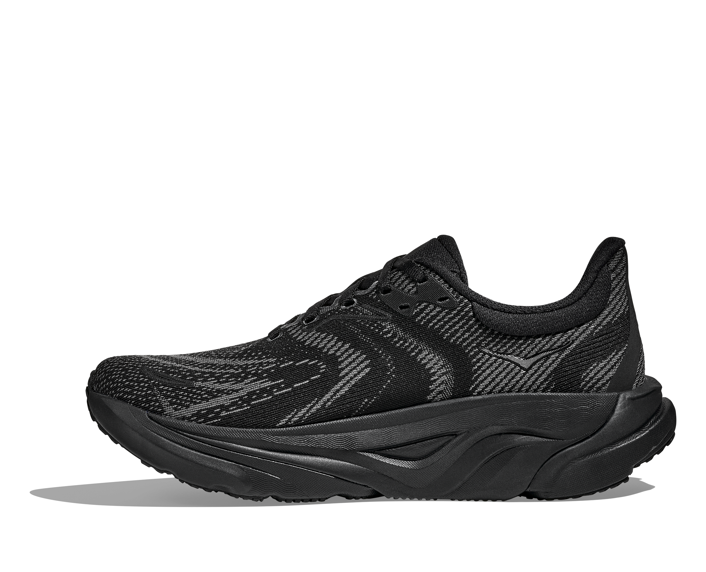 Black running shoe with Nike logo on a white background