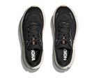 Black Hoka running shoes on a white background