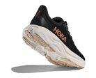 Black running shoe with white sole and 'Hoka' branding on a white background