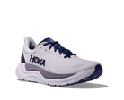 White running shoe with blue accents on a white background