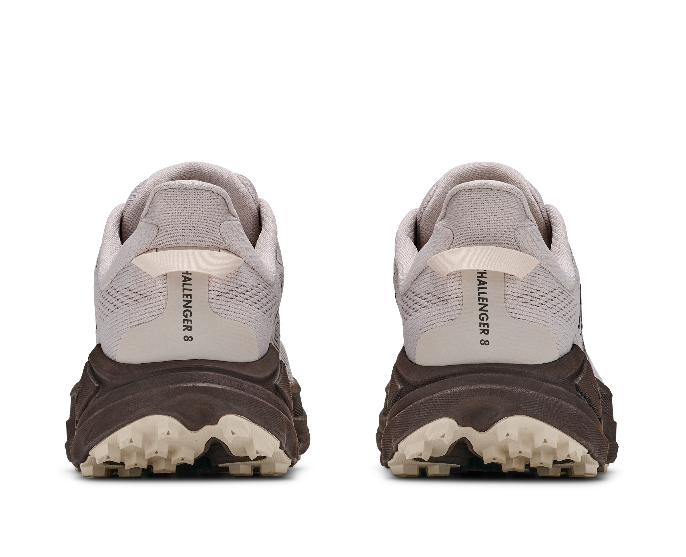 Pair of gray athletic shoes with 'challenger v8' branding on a white background