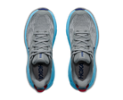 Gray and blue running shoes with 'Hoka' branding on a white background