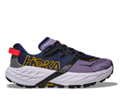 Purple and blue running shoe with visible branding on a white background