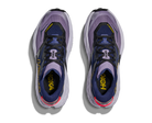 Pair of purple and black running shoes with visible brand logo on a white background