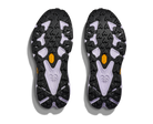 Close-up of black and gray shoe soles with a brand logo on a white background