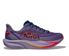 Purple running shoe with red accents on a white background