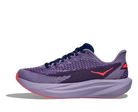 Purple running shoe with red accents on a white background