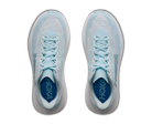Light blue running shoes with 'Hoka' branding on a white background