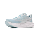 Light blue running shoe with white sole on a white background