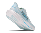Light blue running shoe with white sole on a white background