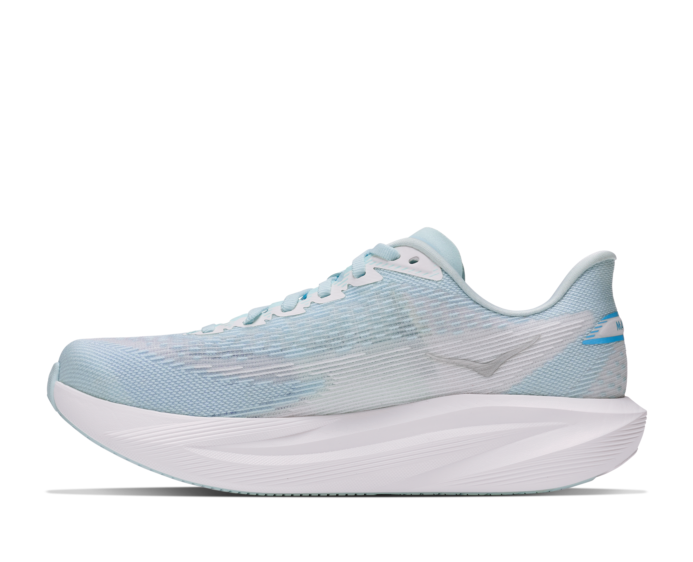 Light blue running shoe on a white background