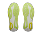 Pair of green and white shoe insoles on a white background