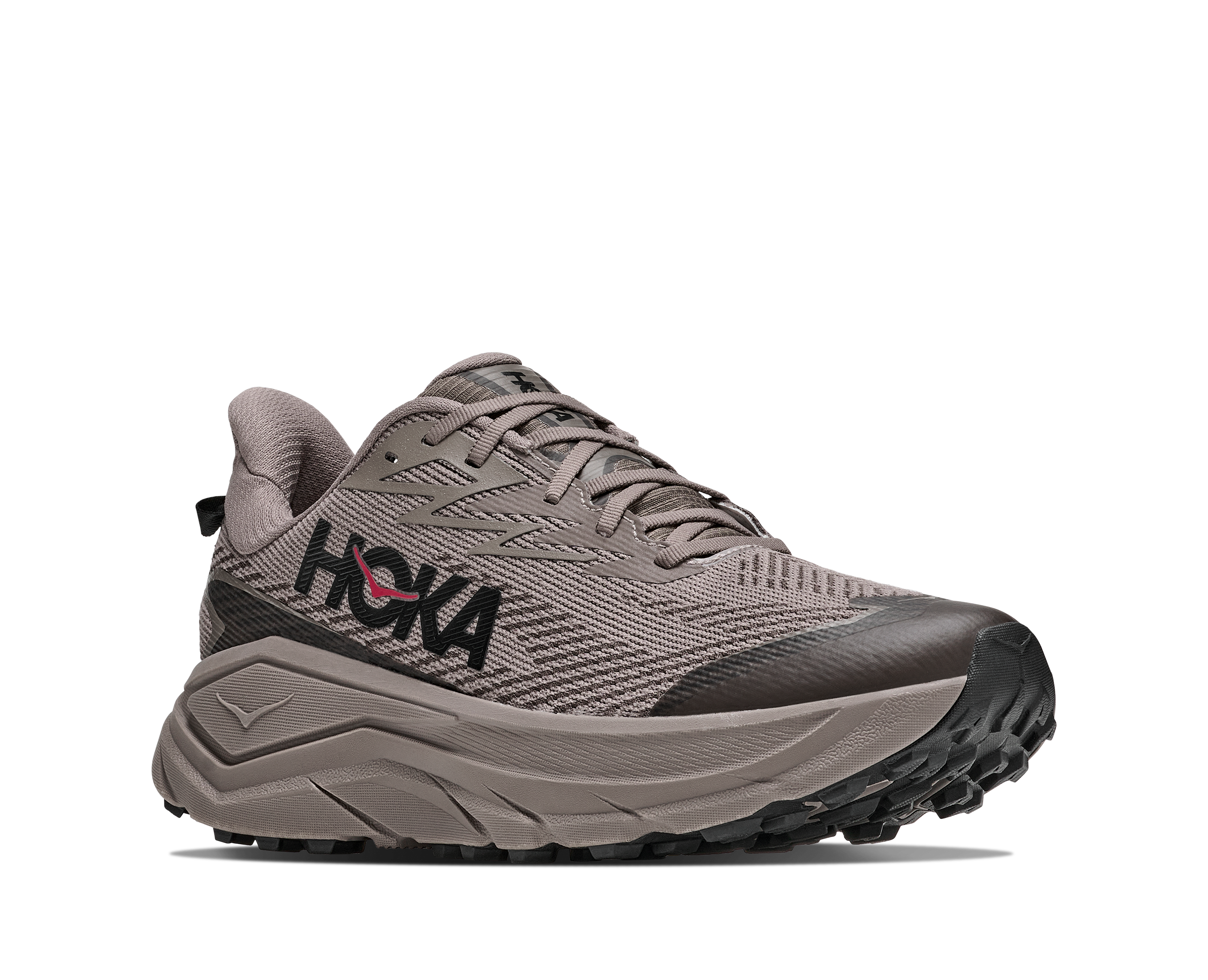 Gray running shoe with 'Hoka' branding on a white background
