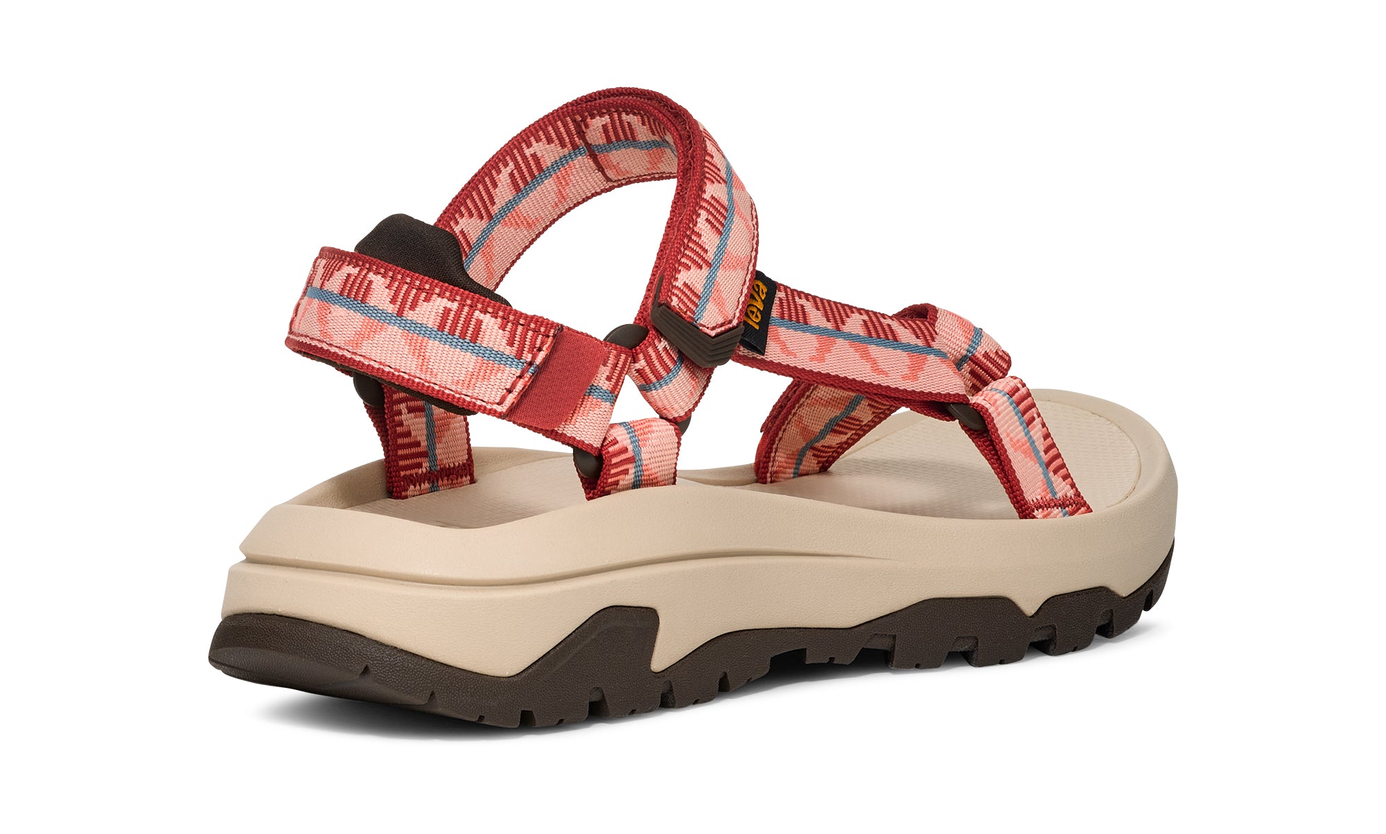 Red and beige sandal with a white background