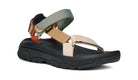 Multicolored sandal with a black sole on a white background