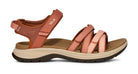 Brown sandal with multiple straps on a white background