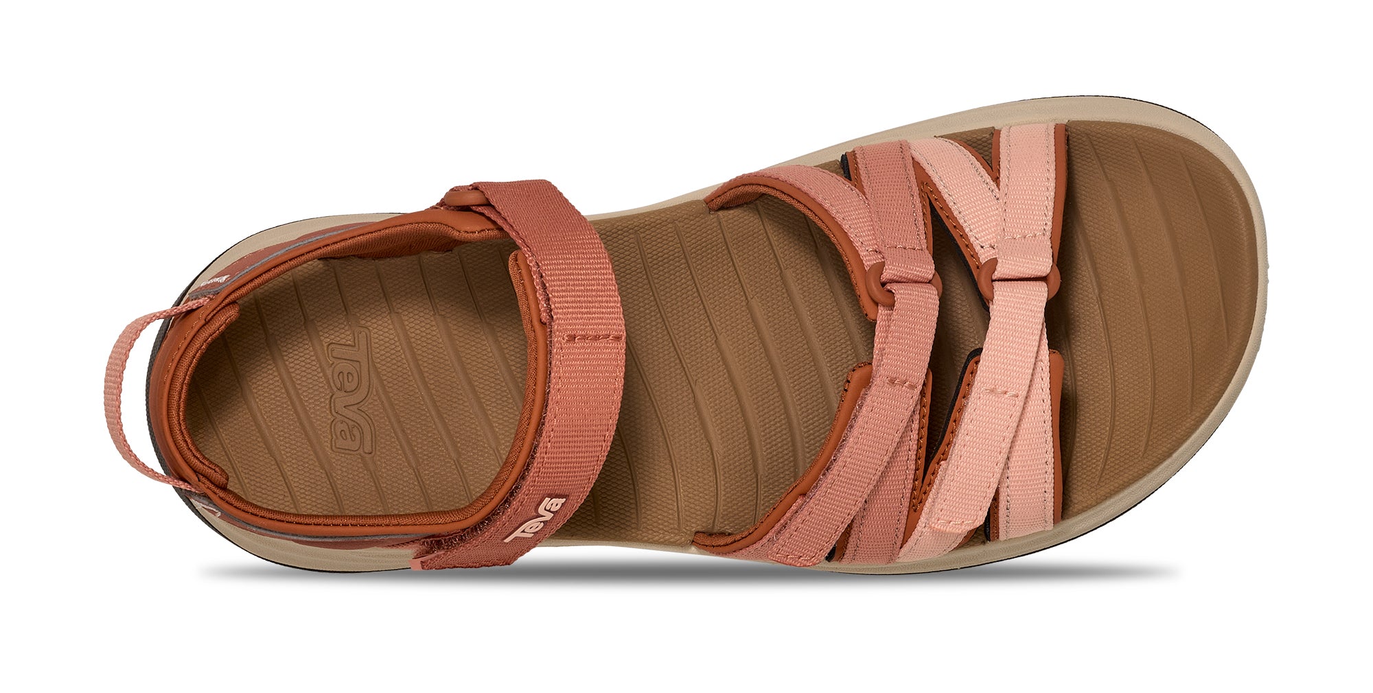 Coral sandal with red straps on a white background